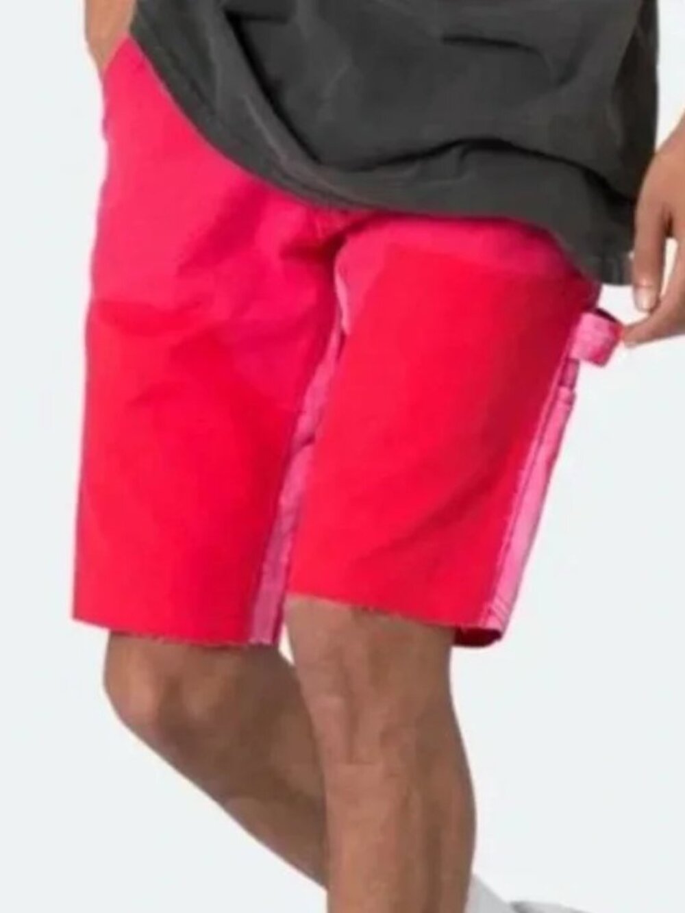 NWT Mens MNML Red Denim Raw Hem Carpenter Painter Streetwear Shorts Size 30 R404
